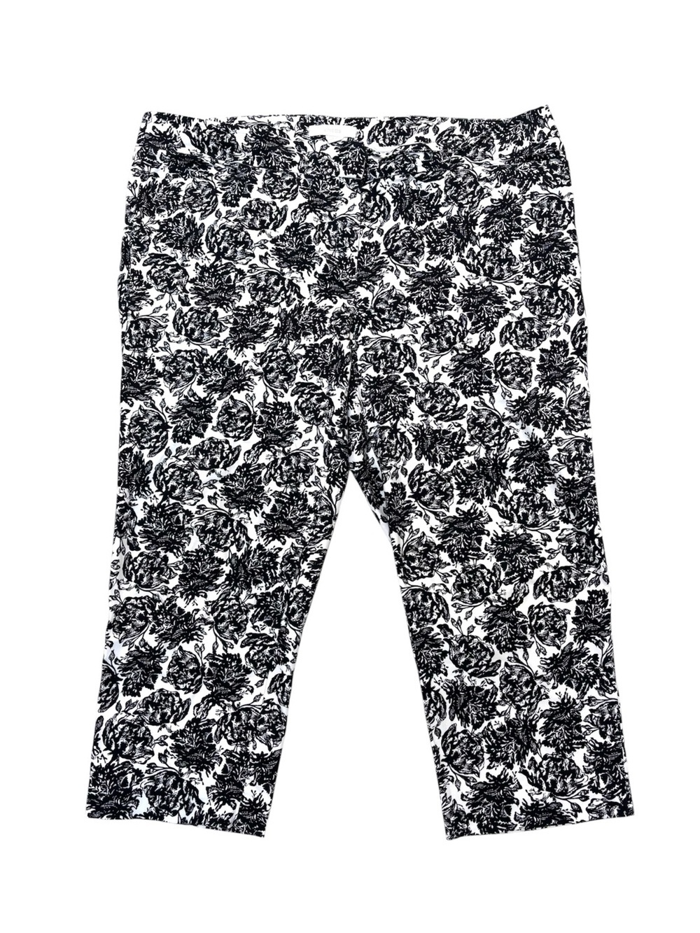Chico's Floral Print Cropped Capri Pants Size 3 / XL Stretch Cotton Black White